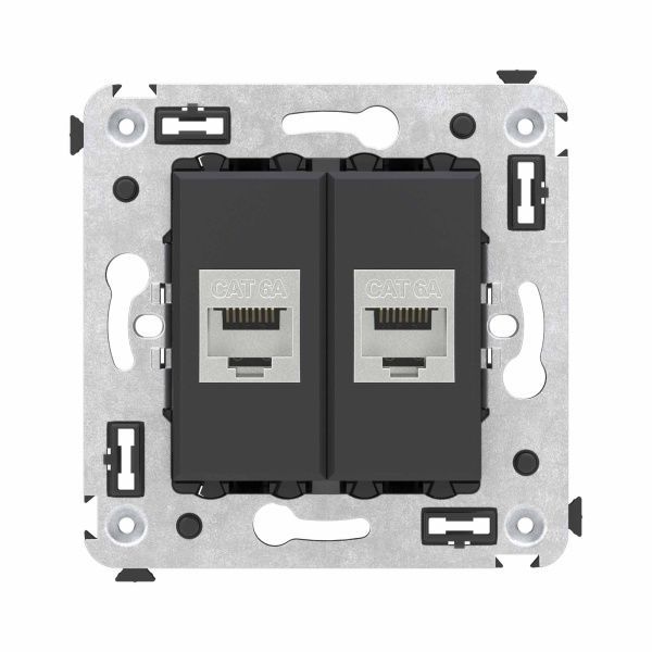 Компьютерная розетка RJ-45 без шторки в стену, кат.6А двойная экранированная, Avanti, черный матовый Компьютерная розетка RJ-45 без шторки в стену, кат.6А двойная экранированная, Avanti, черный матовый