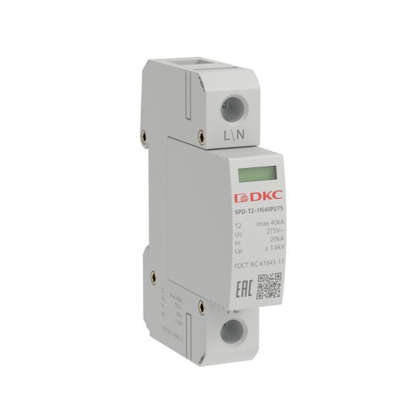 УЗИП, тип 2, 1 полюс, Imax 40kA, со сменным модулем, Un 275V УЗИП, тип 2, 1 полюс, Imax 40kA, со сменным модулем, Un 275V