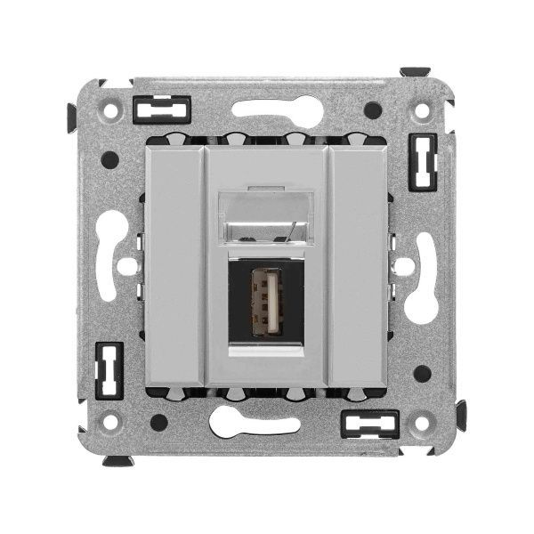 USB 2.0 розетка одинарная в стену, тип А-А, Avanti, закаленная сталь USB 2.0 розетка одинарная в стену, тип А-А, Avanti, закаленная сталь