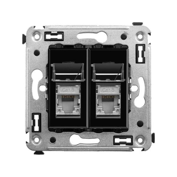 Компьютерная розетка RJ-45 в стену, кат.6 двойная экранированная, Avanti, черный квадрат Компьютерная розетка RJ-45 в стену, кат.6 двойная экранированная, Avanti, черный квадрат