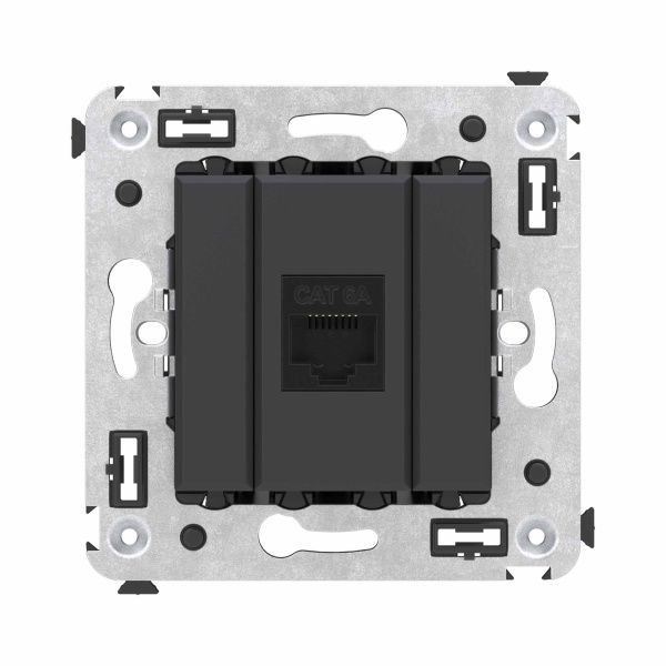 Компьютерная розетка RJ-45 без шторки в стену, кат.6А одинарная, Avanti, черный матовый Компьютерная розетка RJ-45 без шторки в стену, кат.6А одинарная, Avanti, черный матовый