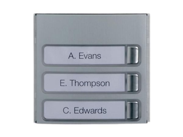 Фронтальная накладка для кодонаборного модуля из натурального сатинированного анодированного алюминия с 3 кнопками MTMF3P Фронтальная накладка для кодонаборного модуля из натурального сатинированного анодированного алюминия с 3 кнопками MTMF3P