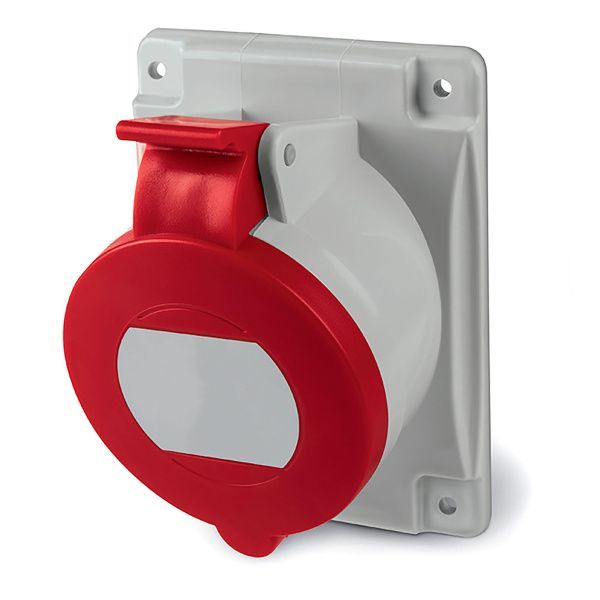 Розетка панельная с наклоном IP44 32А 3P+E+N 400В.Пружинный зажим. Розетка панельная с наклоном IP44 32А 3P+E+N 400В.Пружинный зажим.