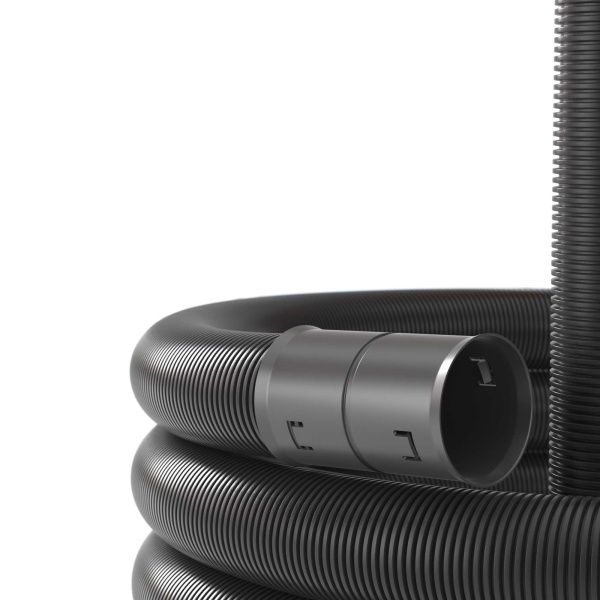 Усиленная двустенная труба ПНД гибкая для кабельной канализации д.110мм с протяжкой, SN15, 750Н, в бухте 100м, цвет черный Усиленная двустенная труба ПНД гибкая для кабельной канализации д.110мм с протяжкой, SN15, 750Н, в бухте 100м, цвет черный