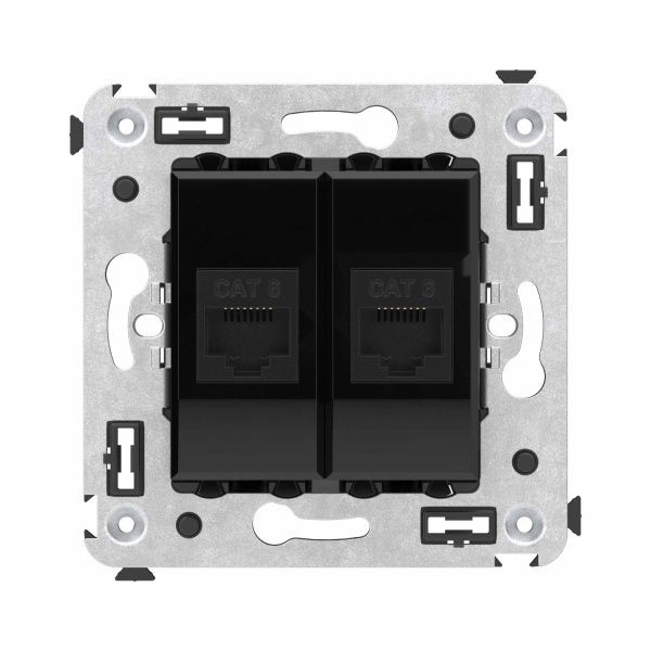 Компьютерная розетка RJ-45 без шторки в стену, кат.6 двойная, Avanti, черный квадрат Компьютерная розетка RJ-45 без шторки в стену, кат.6 двойная, Avanti, черный квадрат