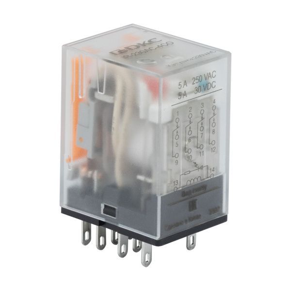 Реле миниатюрное промышленное общего назначения, 4CO, ком. ток 5А, AgSnO2, напряжение 12V AC, опция: светодиод Реле миниатюрное промышленное общего назначения, 4CO, ком. ток 5А, AgSnO2, напряжение 12V AC, опция: светодиод