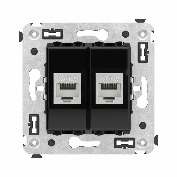 Компьютерная розетка RJ-45 без шторки в стену, кат.6 двойная экранированная, Avanti, черный квадрат Компьютерная розетка RJ-45 без шторки в стену, кат.6 двойная экранированная, Avanti, черный квадрат