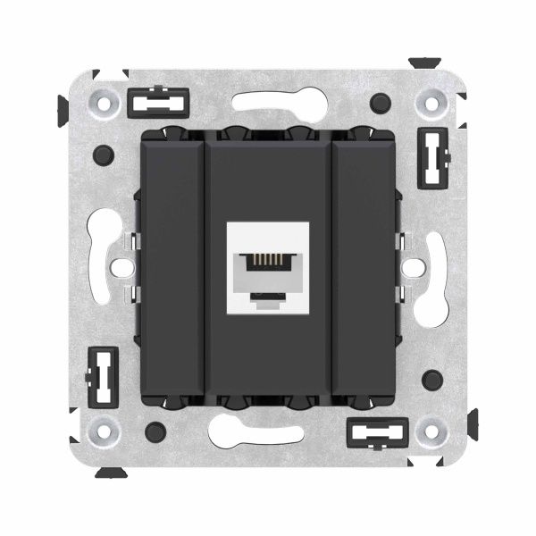 Телефонная розетка RJ-12 без шторки в стену одинарная, Avanti, черный матовый Телефонная розетка RJ-12 без шторки в стену одинарная, Avanti, черный матовый