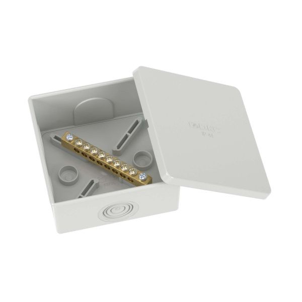 Коробка уравнивания потенциалов, 8 зажимов, 6 вводов д.20мм, 80х80х40мм, IP44 Коробка уравнивания потенциалов, 8 зажимов, 6 вводов д.20мм, 80х80х40мм, IP44