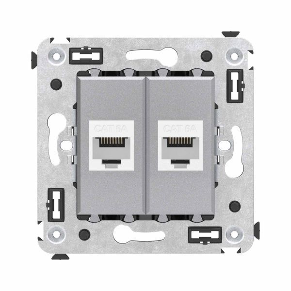 Компьютерная розетка RJ-45 без шторки в стену, кат.6А двойная, Avanti, закаленная сталь Компьютерная розетка RJ-45 без шторки в стену, кат.6А двойная, Avanti, закаленная сталь