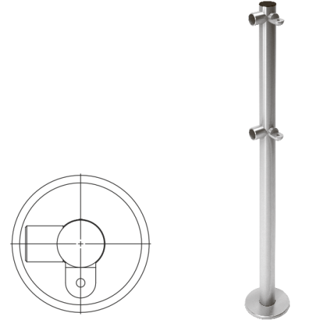 Стойка ограждения L-образная с двумя полупетлями, муфты слева, нерж. сталь, Стойка ограждения L-образная с двумя полупетлями, муфты слева, нерж. сталь,