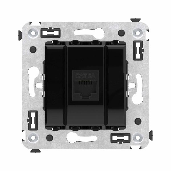 Компьютерная розетка RJ-45 без шторки в стену, кат.6A одинарная, Avanti, черный квадрат Компьютерная розетка RJ-45 без шторки в стену, кат.6A одинарная, Avanti, черный квадрат