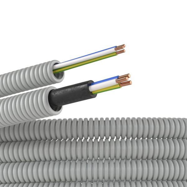 Электротруба ПВХ гибкая гофр. д.16мм, цвет серый, с проводом ПуВ 3х2,5мм² РЭК "ГОСТ+", 25м Электротруба ПВХ гибкая гофр. д.16мм, цвет серый, с проводом ПуВ 3х2,5мм² РЭК "ГОСТ+", 25м