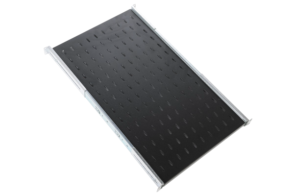 Полка перфорированная выдвижная с телескопическими направляющими, глубина 450 мм, цвет черный Полка перфорированная выдвижная с телескопическими направляющими, глубина 450 мм, цвет черный