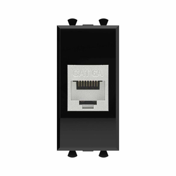 Компьютерная розетка RJ-45 без шторки модульная, кат.6А экранированная, Avanti, черный квадрат, 1 модуль Компьютерная розетка RJ-45 без шторки модульная, кат.6А экранированная, Avanti, черный квадрат, 1 модуль