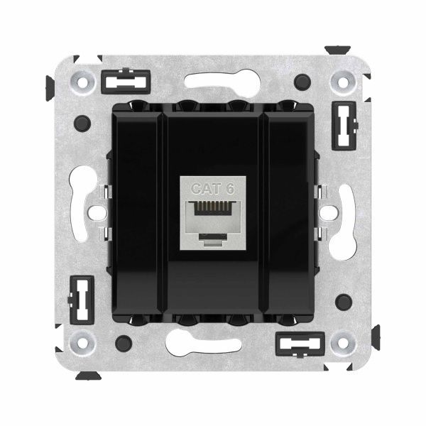 Компьютерная розетка RJ-45 без шторки в стену, кат.6 одинарная экранированная, Avanti, черный квадрат Компьютерная розетка RJ-45 без шторки в стену, кат.6 одинарная экранированная, Avanti, черный квадрат