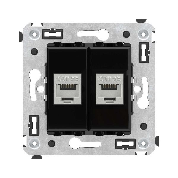 Компьютерная розетка RJ-45 без шторки в стену, кат.5e двойная экранированная, Avanti, черный квадрат Компьютерная розетка RJ-45 без шторки в стену, кат.5e двойная экранированная, Avanti, черный квадрат