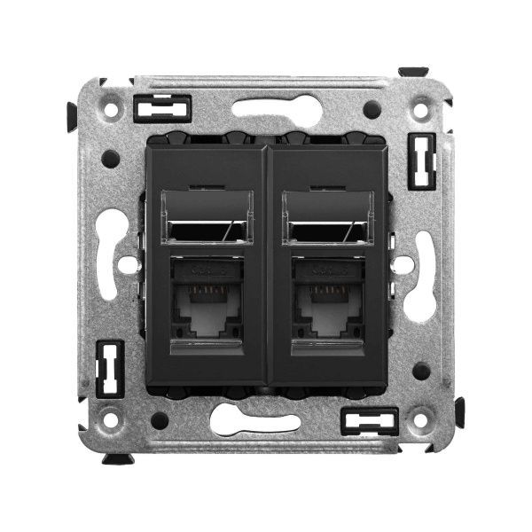 Компьютерная розетка RJ-45 в стену, кат.6 двойная, Avanti, черный матовый Компьютерная розетка RJ-45 в стену, кат.6 двойная, Avanti, черный матовый