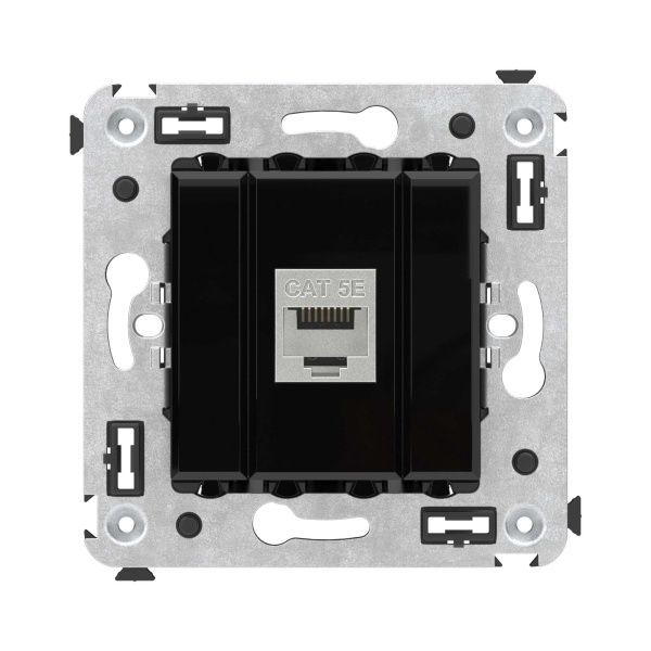 Компьютерная розетка RJ-45 без шторки в стену, кат.5e одинарная экранированная, Avanti, черный квадрат Компьютерная розетка RJ-45 без шторки в стену, кат.5e одинарная экранированная, Avanti, черный квадрат