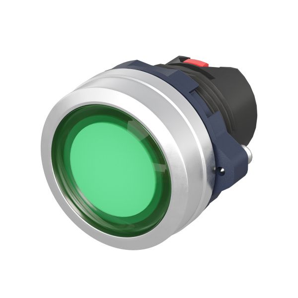 Кнопка плоская прозрачная без фиксации, зеленая, алюминий Кнопка плоская прозрачная без фиксации, зеленая, алюминий