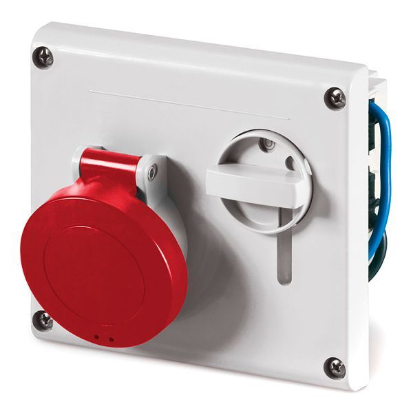 Розетка панельная с механической блокировкой и верхним расположением разъема IP44 16А 3P+E+N 400В Розетка панельная с механической блокировкой и верхним расположением разъема IP44 16А 3P+E+N 400В