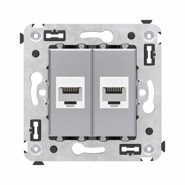 Компьютерная розетка RJ-45 без шторки в стену, кат.6 двойная, Avanti, закаленная сталь Компьютерная розетка RJ-45 без шторки в стену, кат.6 двойная, Avanti, закаленная сталь