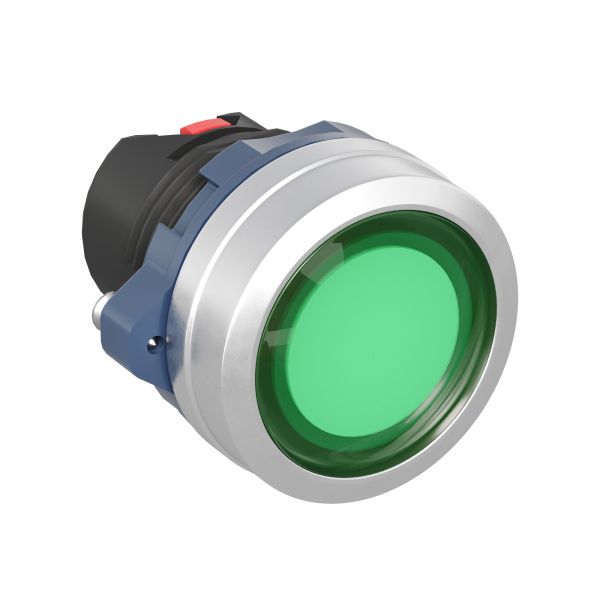 Головка кнопки плоская прозрачная с фиксацией, зеленая, алюминий Головка кнопки плоская прозрачная с фиксацией, зеленая, алюминий