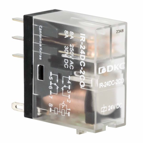 Реле миниатюрное промышленное, 2CO, ком. ток 8А, AgSnO2, напряжение 24V DC, опция: светодиод Реле миниатюрное промышленное, 2CO, ком. ток 8А, AgSnO2, напряжение 24V DC, опция: светодиод