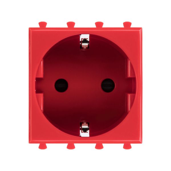 Розетка модульная, 2P+E, с з/ш, Avanti, красный квадрат, 2 модуля Розетка модульная, 2P+E, с з/ш, Avanti, красный квадрат, 2 модуля