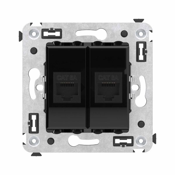 Компьютерная розетка RJ-45 без шторки в стену, кат.6А двойная, Avanti, черный квадрат Компьютерная розетка RJ-45 без шторки в стену, кат.6А двойная, Avanti, черный квадрат