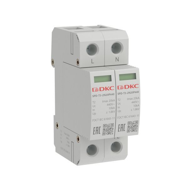 УЗИП, тип 3, 2 полюса, Imax 20kA, со сменным модулем, Un 440V УЗИП, тип 3, 2 полюса, Imax 20kA, со сменным модулем, Un 440V