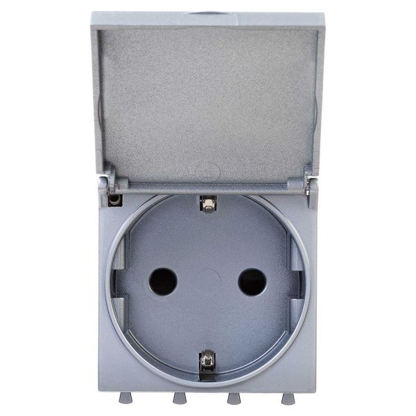 Розетка с крышкой модульная, 2P+E, с з/ш, Avanti, закаленная сталь, 2 модуля Розетка с крышкой модульная, 2P+E, с з/ш, Avanti, закаленная сталь, 2 модуля