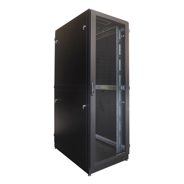 Шкаф серверный напольный 48U (800 × 1200) дверь перфорированная, задние двойные перф., цвет черный Шкаф серверный напольный 48U (800 × 1200) дверь перфорированная, задние двойные перф., цвет черный