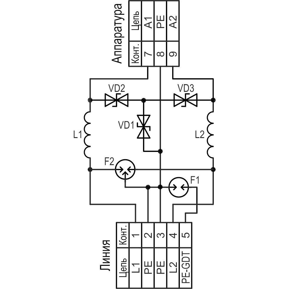 Устройство защиты цепей низковольтного электропитания УЗП-24AC/5. Изображение 1 Принципиальная схема УЗП-24AC/5