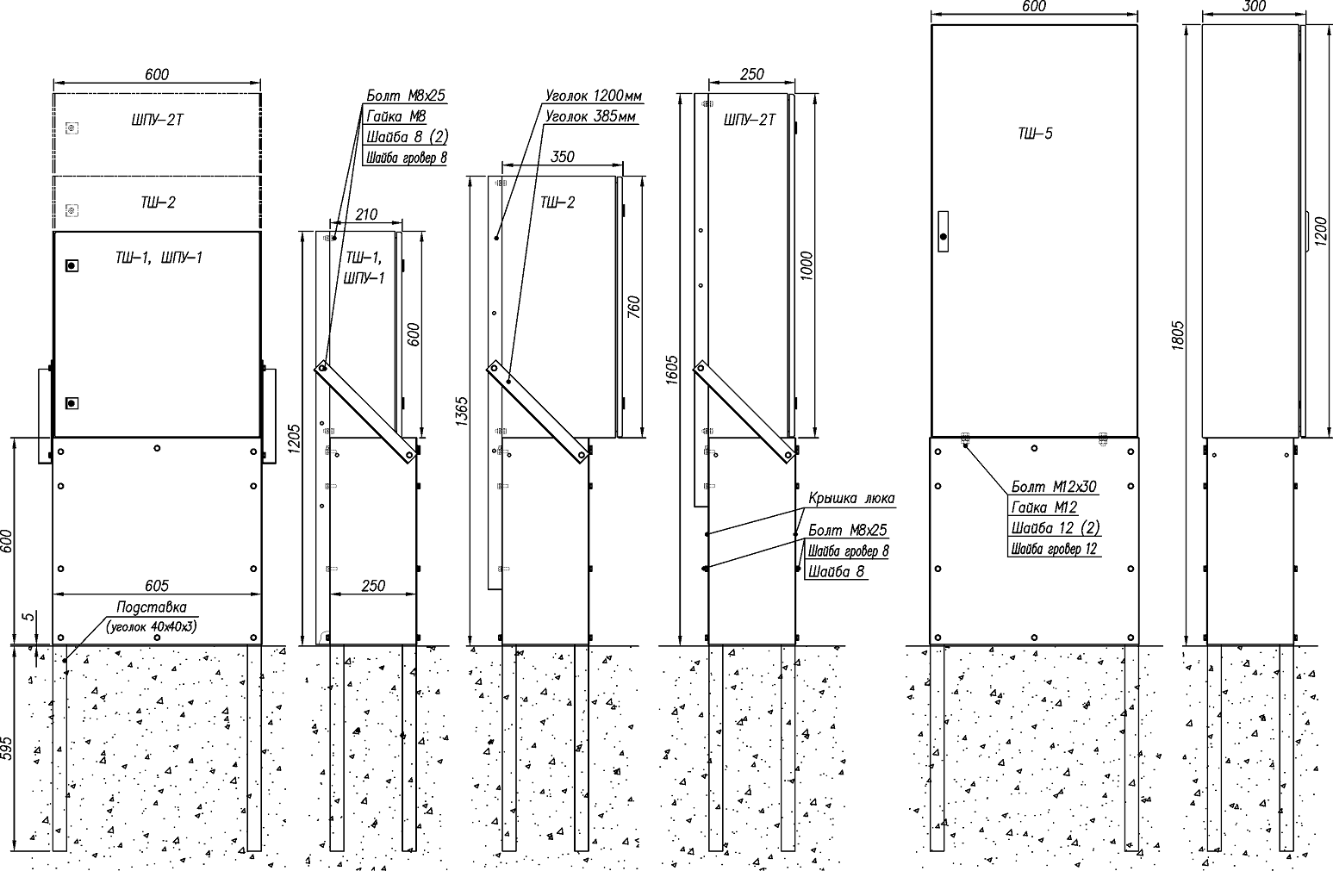 Основание напольное ОНШ-2. Изображение  1 Габаритные и установочные размеры основания напольного ОНШ-2