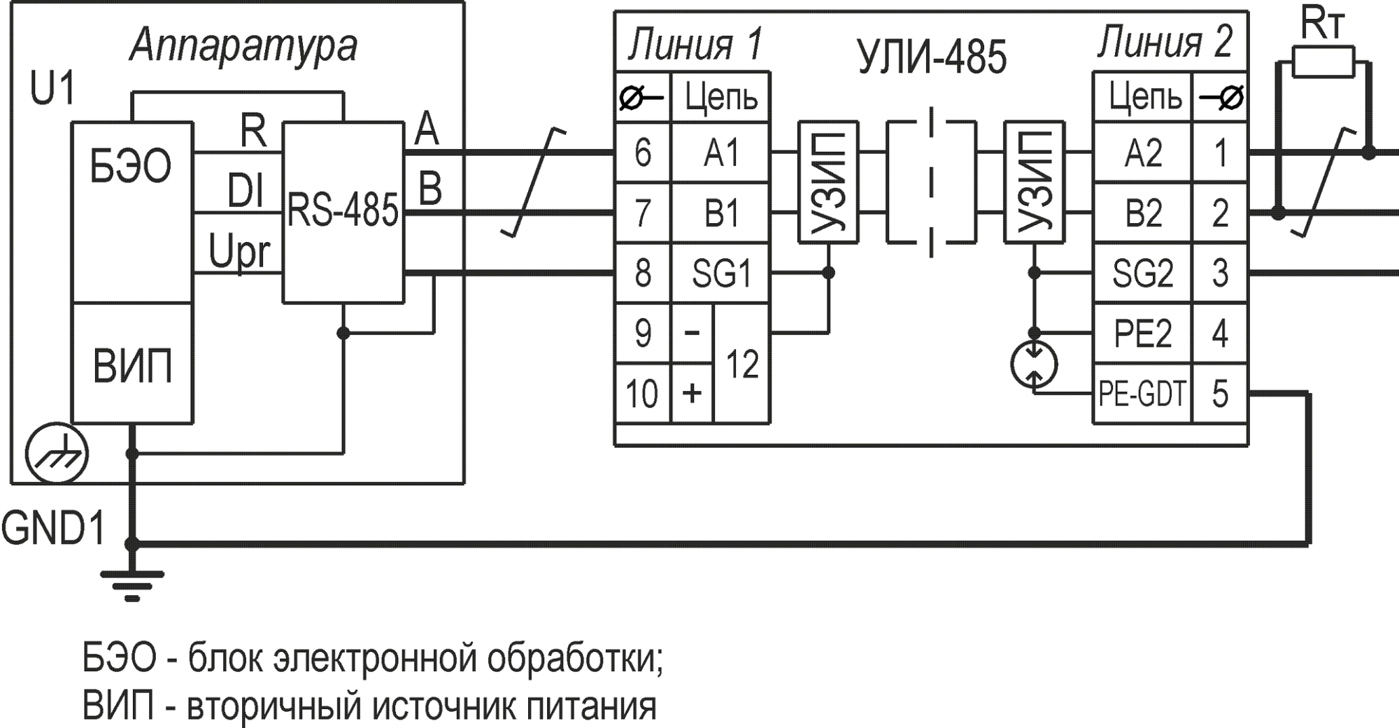 Удлинитель линий интерфейса RS-485 УЛИ-485. Изображение  1 Гальваническая развязка и защита оборудования от импульсных перенапряжений