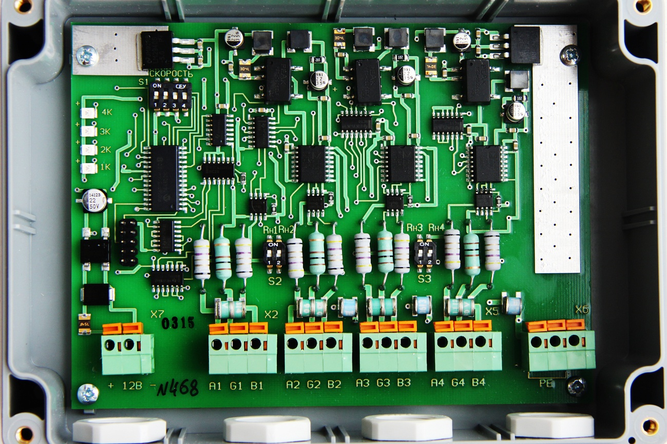 Повторитель-разветвитель интерфейса RS-485 ПРТ-1/3. Изображение 1 Общий вид платы ПРТ-1/3