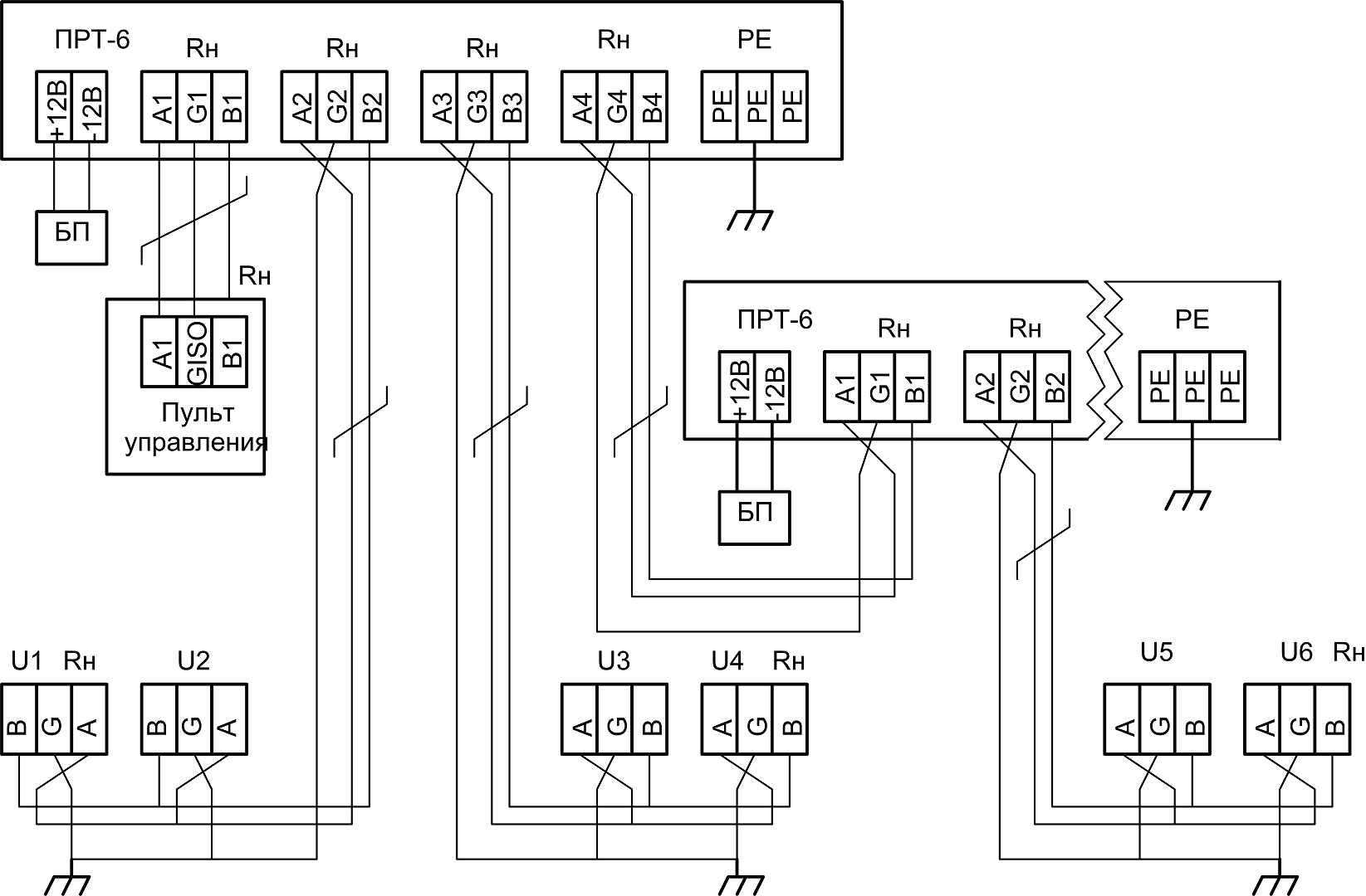 Повторитель-разветвитель интерфейса RS-485 ПРТ-1/3. Изображение 1 Пример использования ПРТ-1/3, как разветвитель интерфейса RS-485