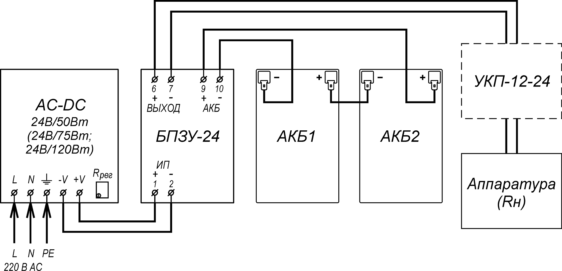 Комплект бесперебойного питания (24В/4А) КБП-24/4. Изображение  1 Схема электрическая принципиальная КБП-24
