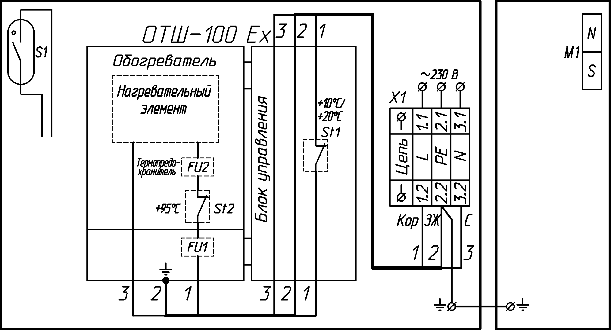 Термошкаф взрывозащищённый (1Ex eb mb IIC T5 Gb X) ТШ-4GEx. Изображение 1 Схема электрическая принципиальная ТШ 4GEx