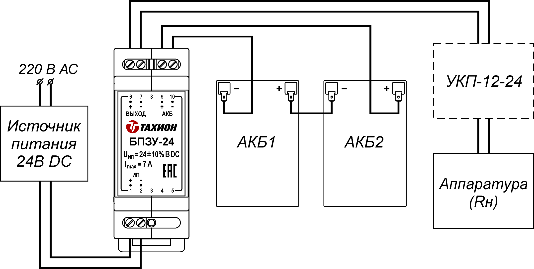 Блок переключения питания с зарядным устройством БПЗУ-24. Изображение 1 Схема подключения БПЗУ-24