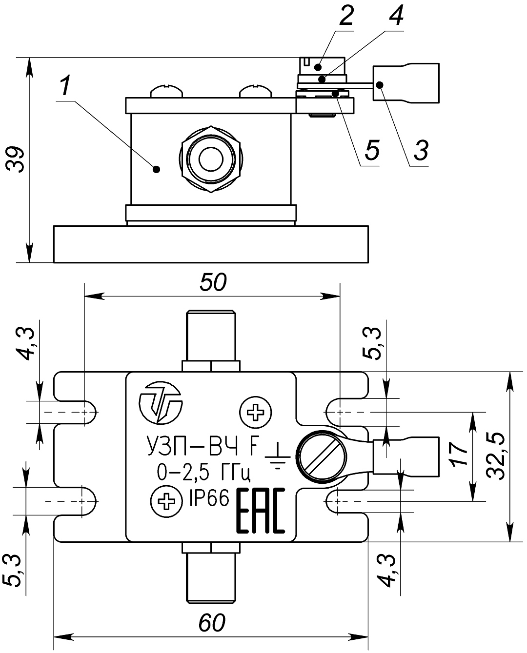 Устройство защиты высокочастотных цепей УЗП-ВЧ F. Изображение 1 Состав и габаритно установочные размеры УЗП-ВЧ F