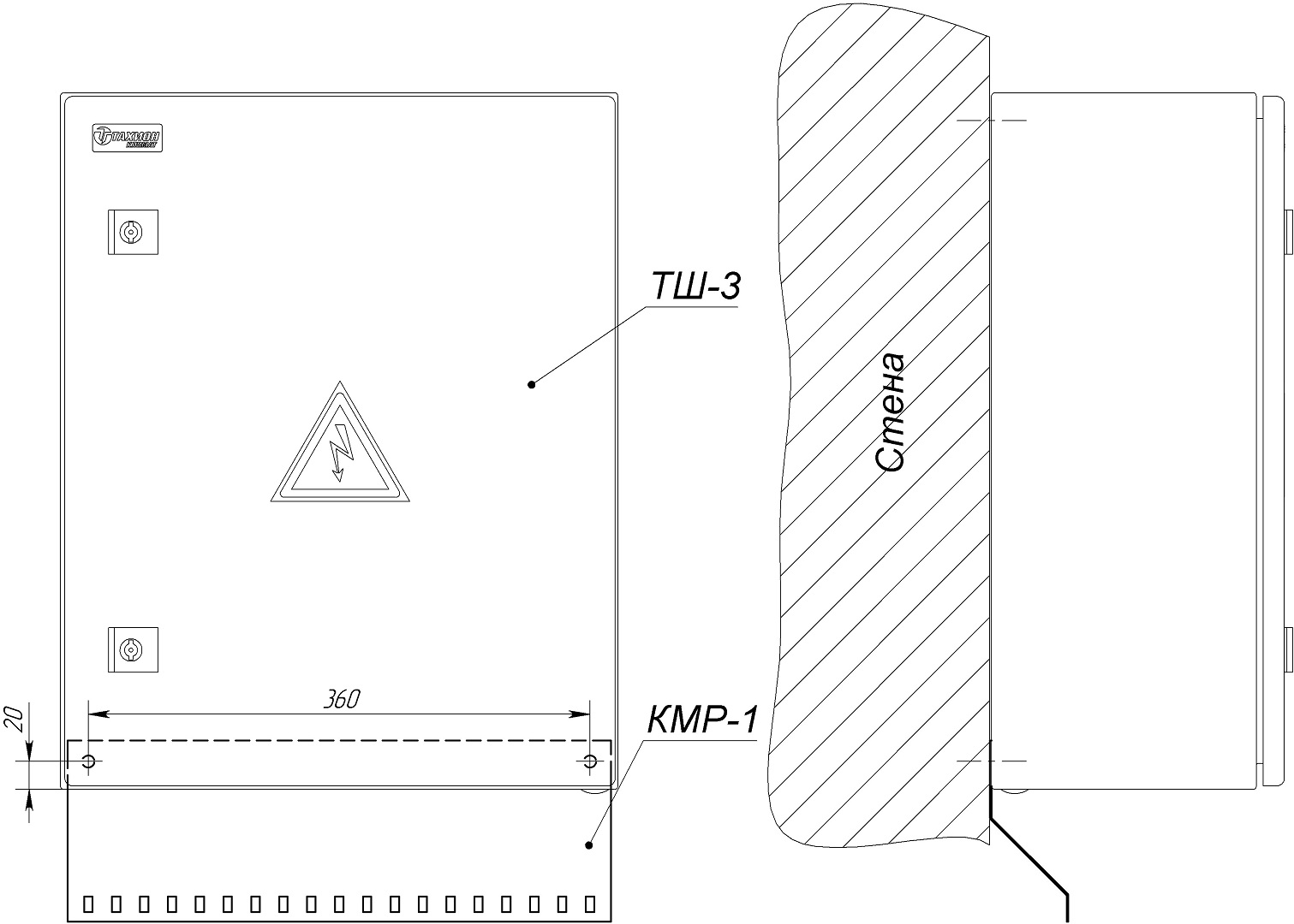 Кронштейн крепления металлорукава для ТШ-3 КМР-1. Изображение 1 Установка кронштейна КМР-1 на термошкаф ТШ-3
