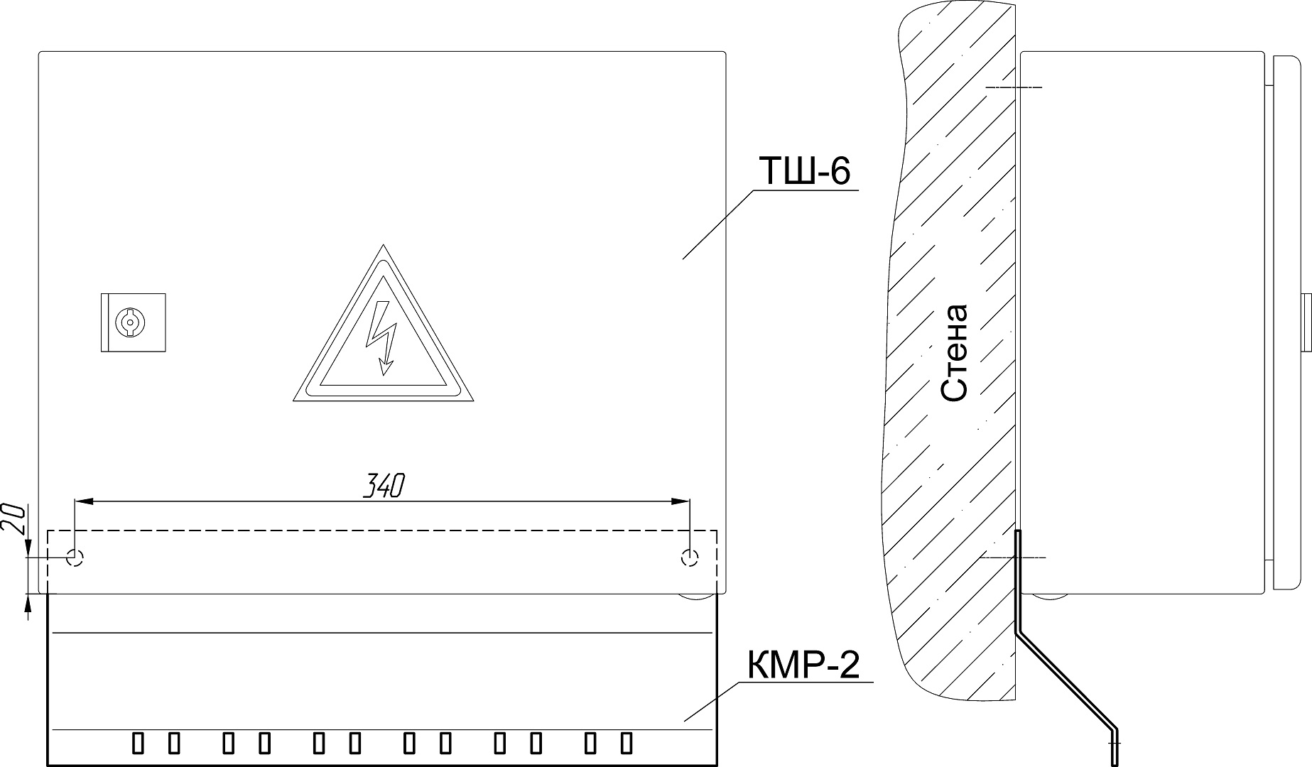 Кронштейн крепления металлорукава для ТШ-6 КМР-2. Изображение  1 Установка кронштейна КМР-2 на термошкаф ТШ-6