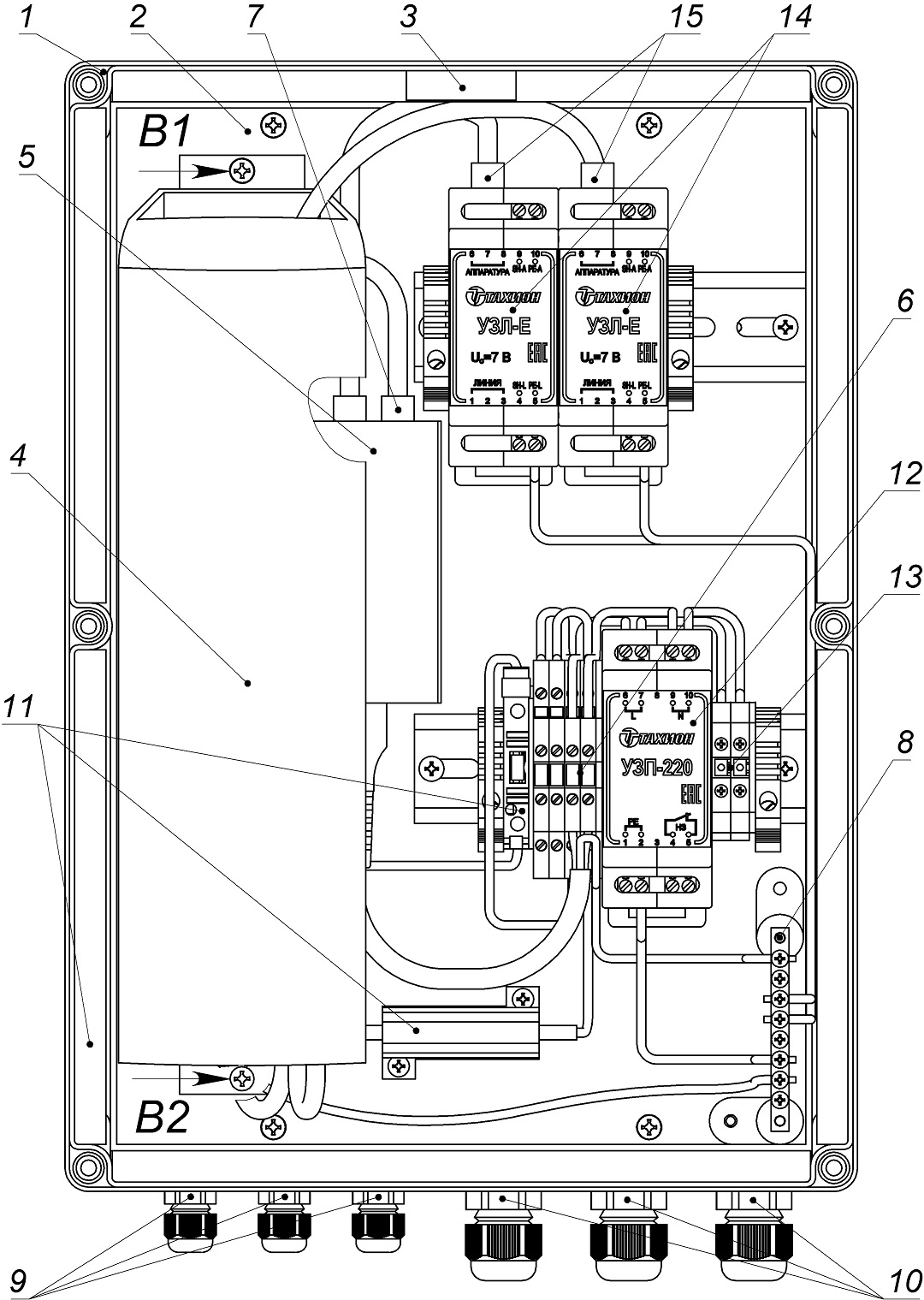 Всепогодный узел связи ВУС-1-220. Изображение 1 Устройство ВУС-1-220 исп.8 (и исп.9) (крышка не показана)