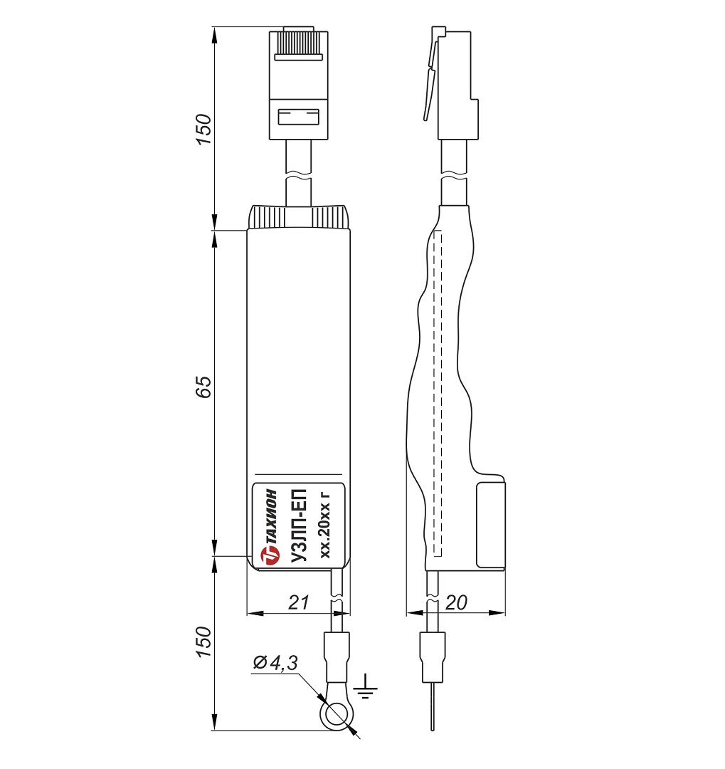 Устройство защиты портов в сети Ethernet c питанием РоЕ УЗЛП-ЕП. Изображение 1 Габаритные размеры УЗЛП-ЕП