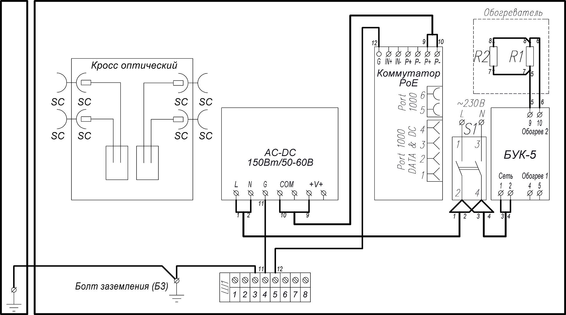 Всепогодный узел коммутации (во взрывобезопасном корпусе 1Ex db IIB+H2 T5 Gb) ВУК ВБ-24У-PoE+. Изображение 2 Схема электрическая принципиальная ВУК ВБ-24-PoE+