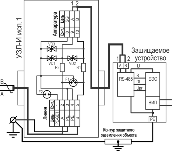 Устройство защиты портов интерфейса RS-485 УЗЛ-И исп.1. Изображение 1 Устройство защиты портов интерфейса RS-485 УЗЛ-И исп.1. Изображение 2