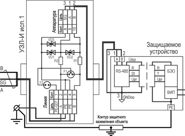 Устройство защиты портов интерфейса RS-485 УЗЛ-И исп.1. Изображение 1 Устройство защиты портов интерфейса RS-485 УЗЛ-И исп.1. Изображение 2