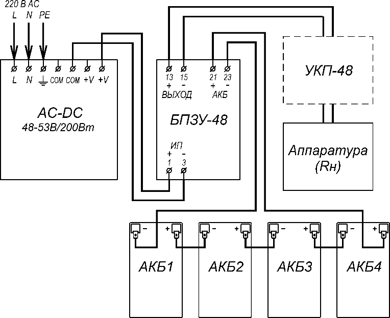 Комплект бесперебойного питания (48В/3,5А) КБП-48/3,5 (2,2 А·ч). Изображение  1 Схема электрическая принципиальная КБП-48/3,5